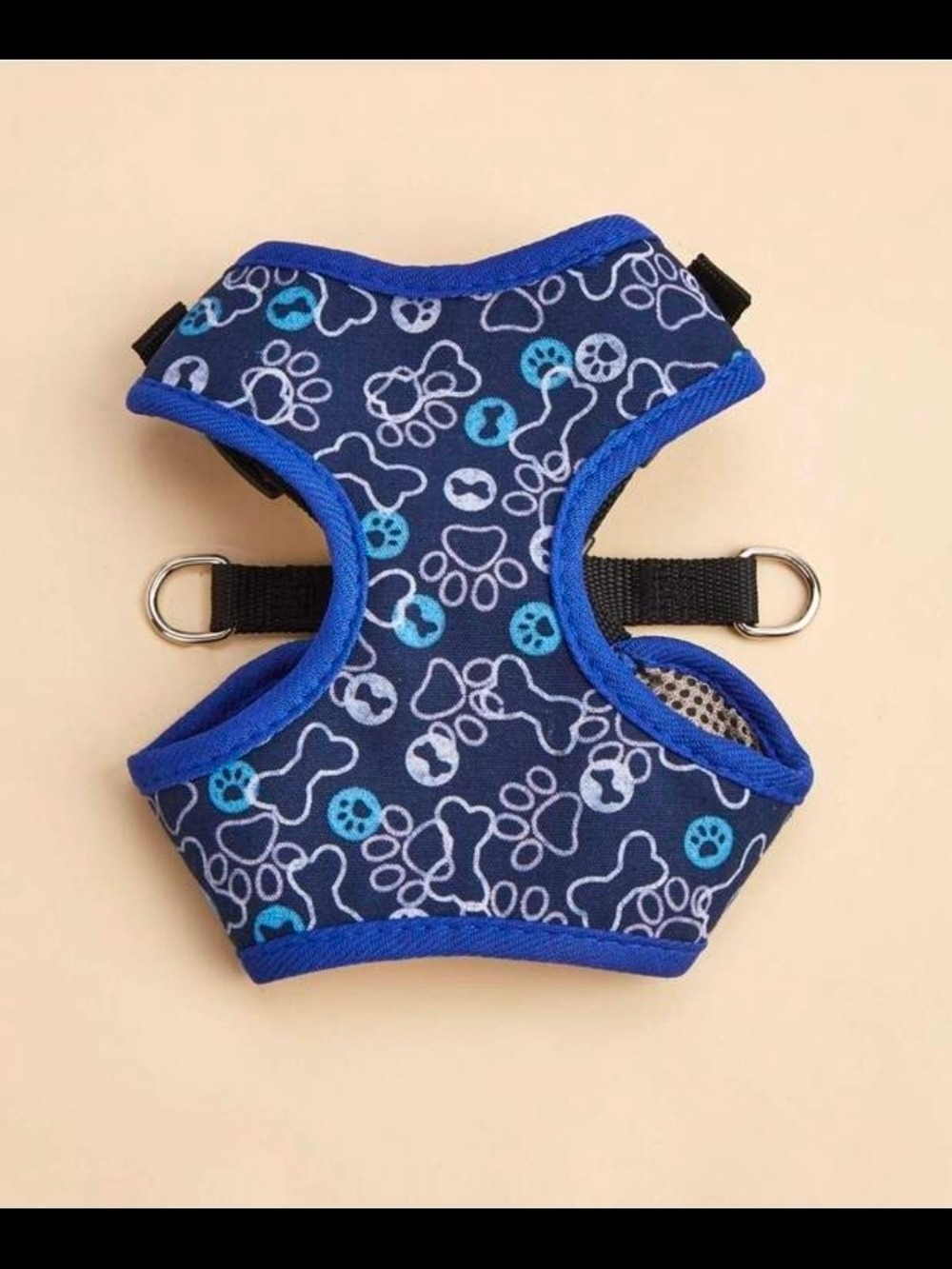 Small Dog Harness Blue Paw Print Bone Pattern Adjustable Mesh Pet Vest Puppy